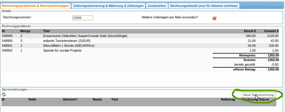 Schritt zwei Stornorechnung erstellen