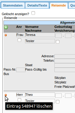 Schritt vier Reisenden löschen