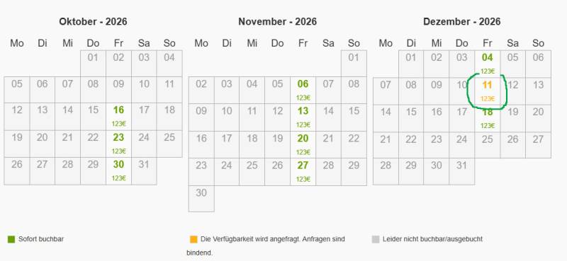 Buchung auf Anfrage