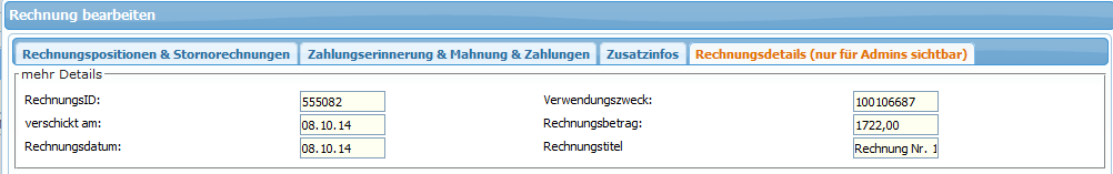  Rechnungsdetails (nur für Admins sichtbar)