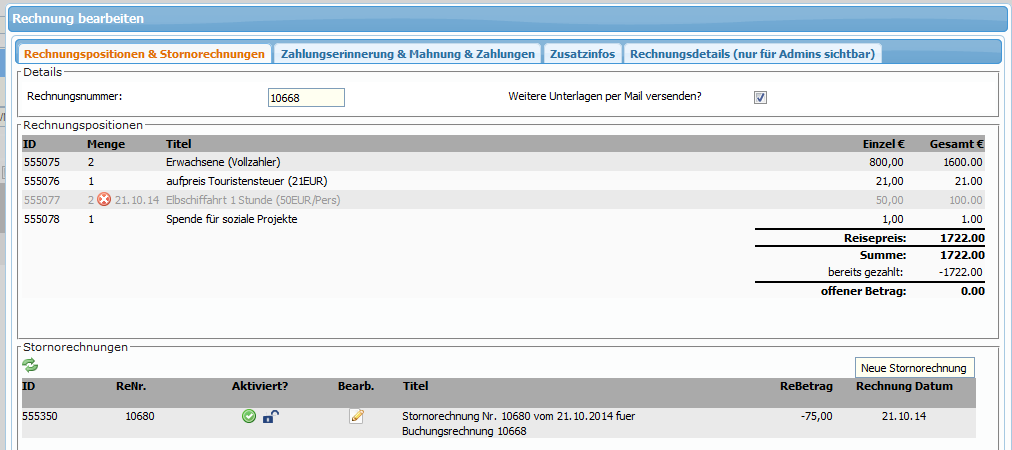 Rechnungspositionen & Stornorechnungen