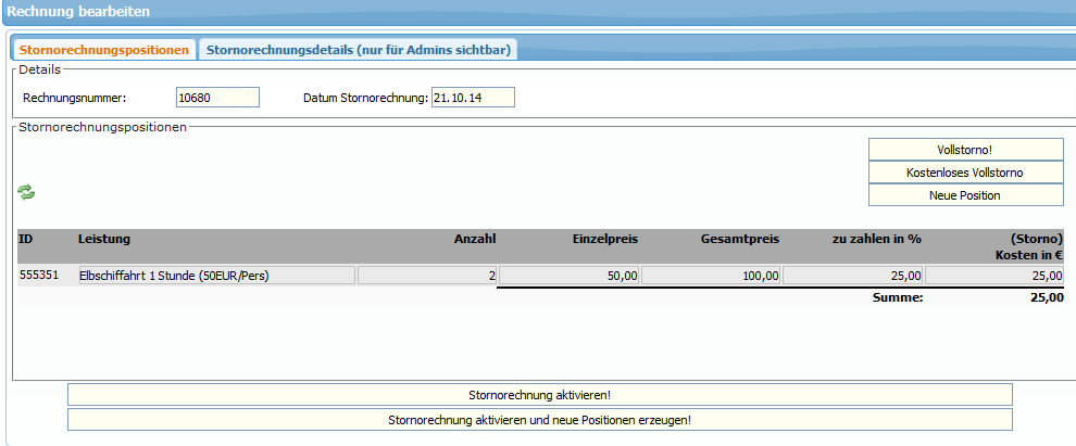 Stornorechnungspositionen