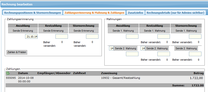 Zahlungserinnerung & Mahnung & Zahlungen