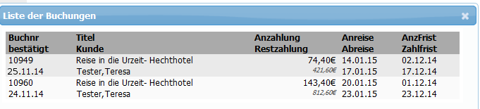 Buchungsliste