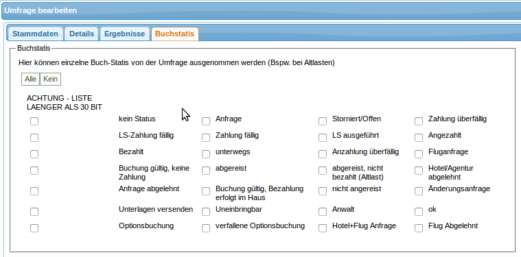 Umfrage Buchungsstatis