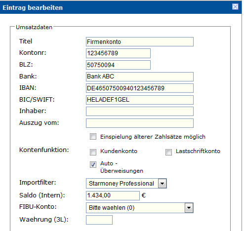 Geldkonto bearbeiten