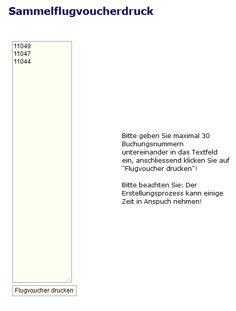 Sammeldruck Flugvoucher