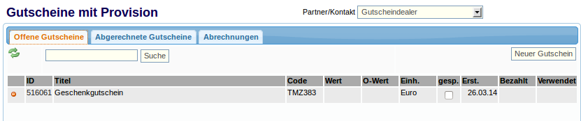 offene Gutschein mit Provision