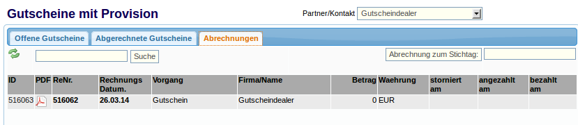 Abrechnung Gutscheine mit Provision