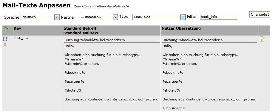 Buchungmailtexte ändern