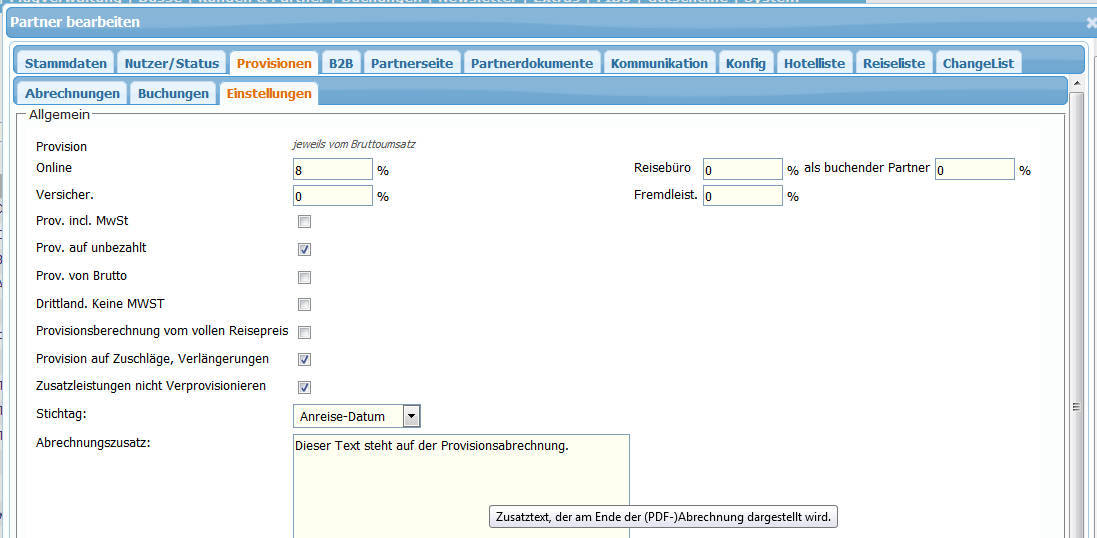 Provisionseinstellungen