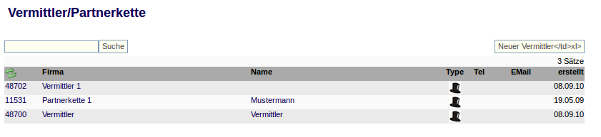 Vermittler/Partnerkette Liste