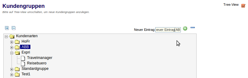 Kundengruppen Treeansicht