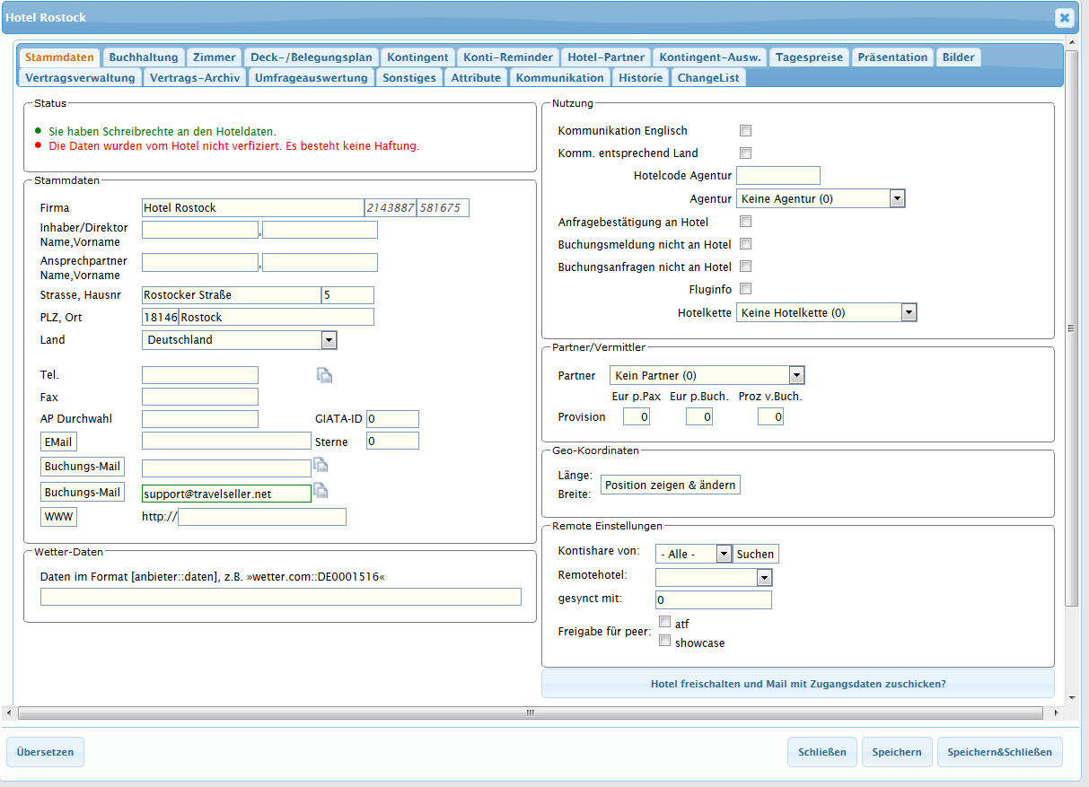Hotel Stammdaten