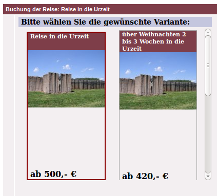 Buchung der Varianten