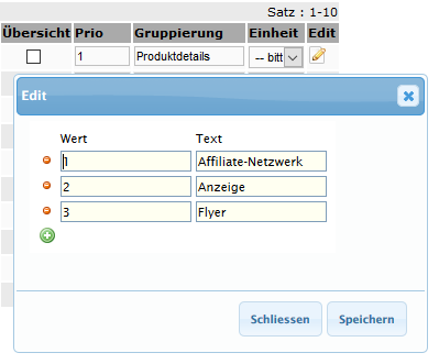 Auswahl feste Liste